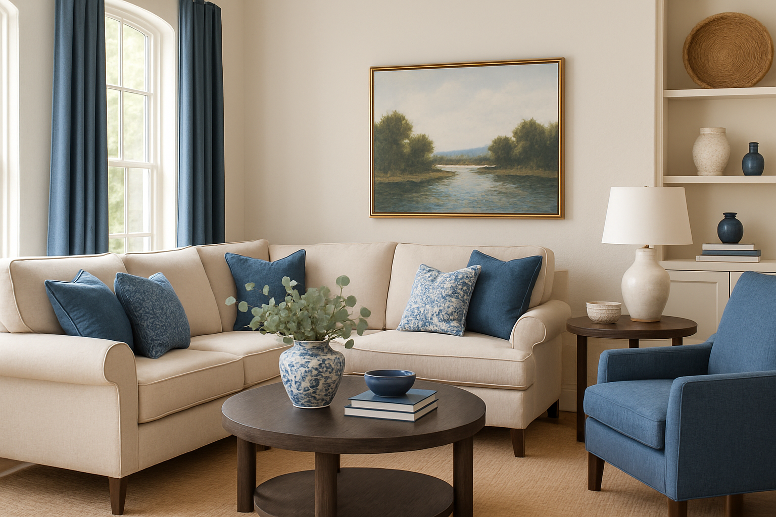 Clean, bright living room maintained by Clean and Fix Home Services