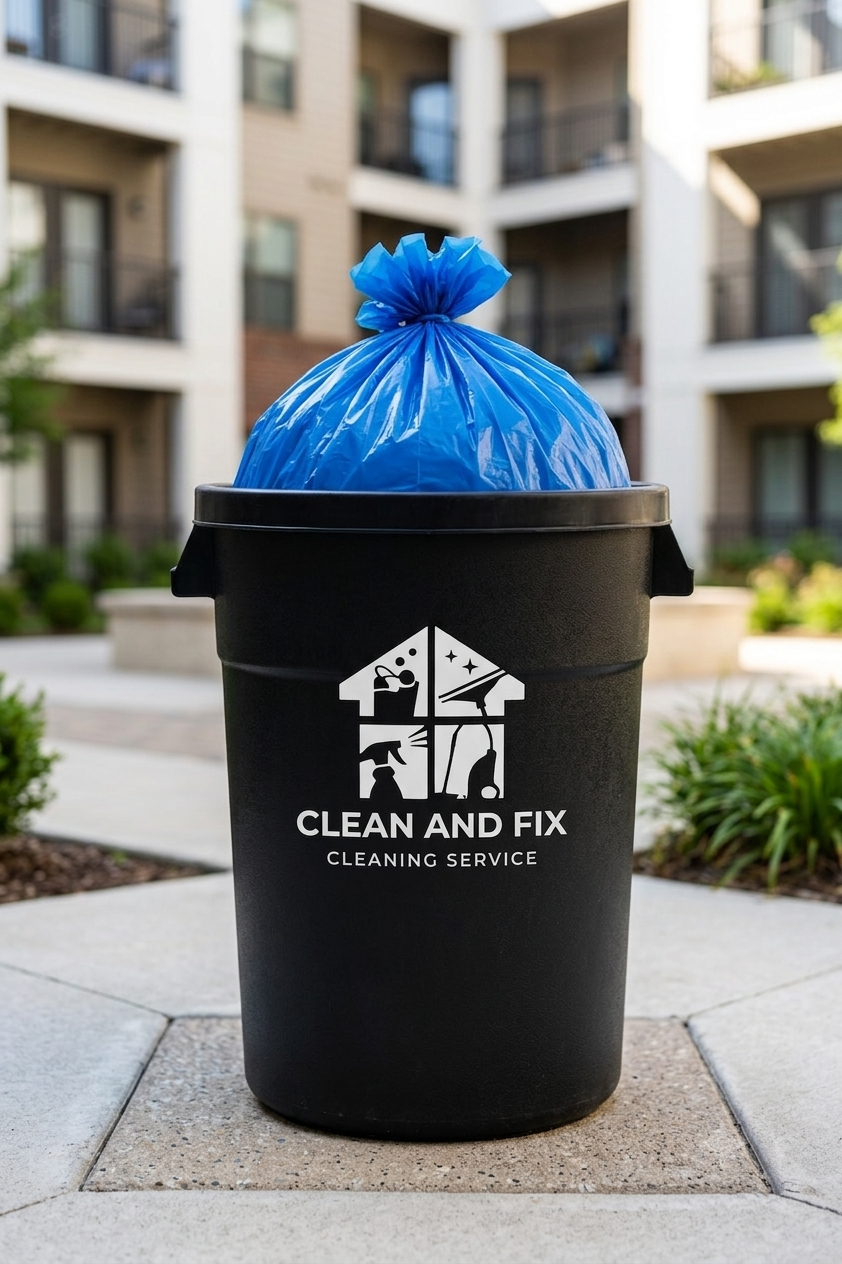 Clean and Fix trash bin during the day at an apartment community